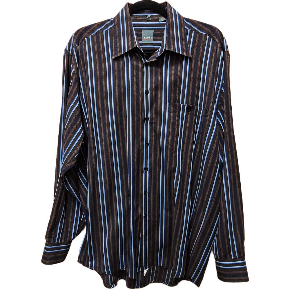 HAUPT Germany‎ Brown/Blue Striped Long Sleeve Button Down Size M, 39/40, 15.5